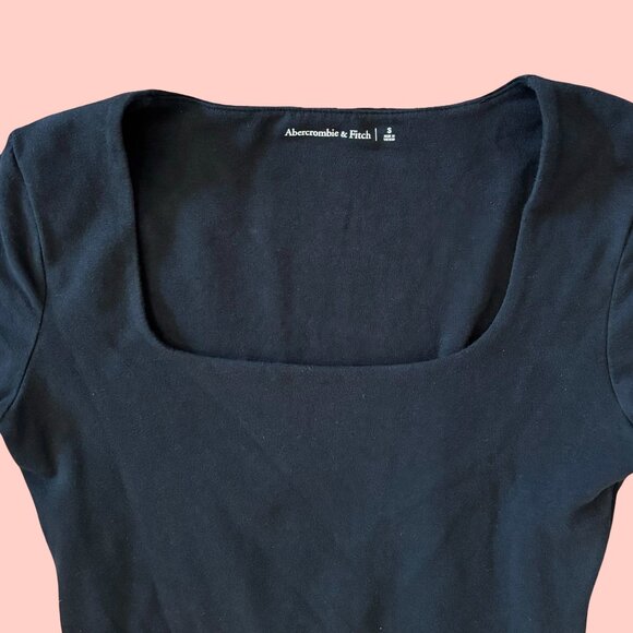 Abercrombie Short-Sleeve Cotton Seamless Squareneck Bodysuit, Black, Size Small - Picture 6 of 9
